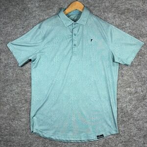 Primo Performance Golf Polo Shirt Mens M Teal Floral Short Sleeve Stretch Active